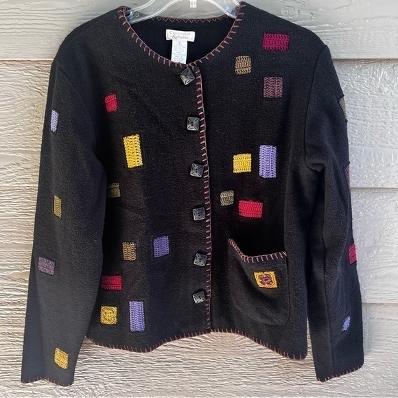Christopher & Banks Jackets & Blazers - Christopher & Banks Women Embroidered Sweater Shacket Multi Black Sz S/M‎